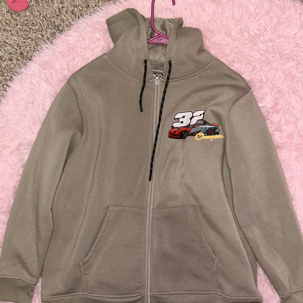 JDM RX7  Men's Tan Zip-Up Jacket with Car Graphic